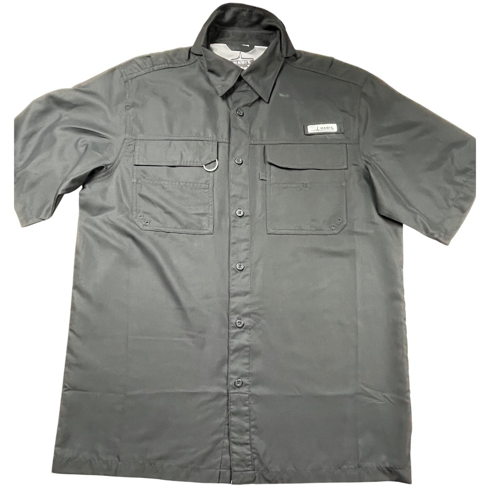 Habit Mens Solar Factor Fishing Shirt Black Short Sleeve UPF 40+ Medium